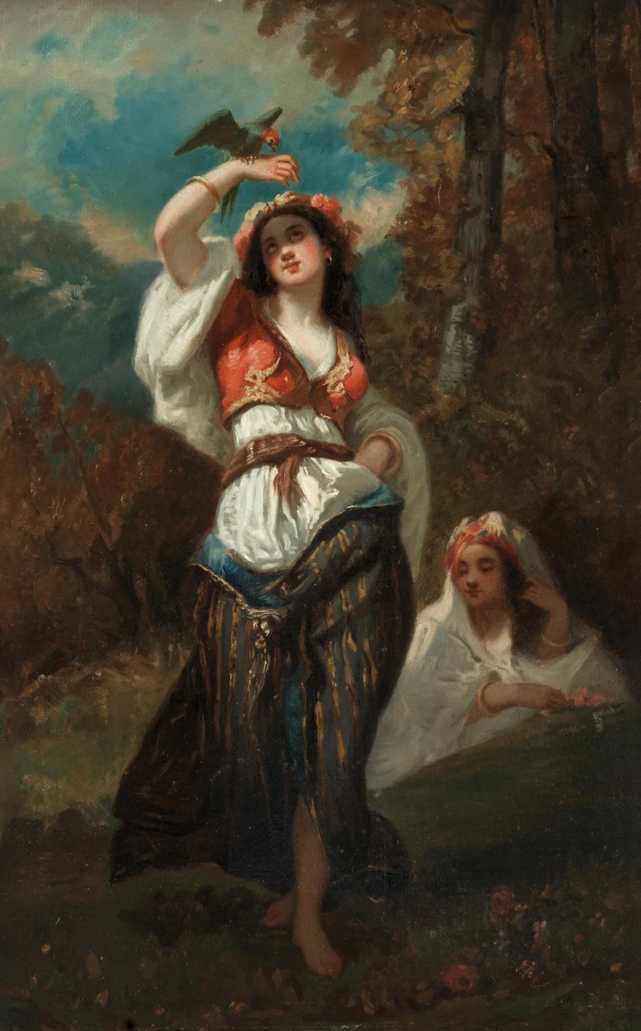Giovane donna che ammira un pappagallo, 1855